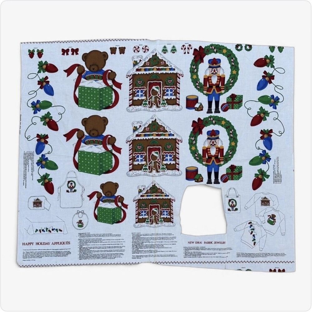 Happy Holiday Appliques VIP Cranston Fabric Panel Gingerbread Bear Jewelry CUT‎